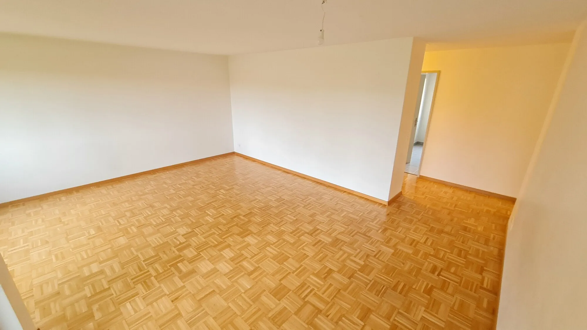 Leerer Wohnraum mit Parkettboden