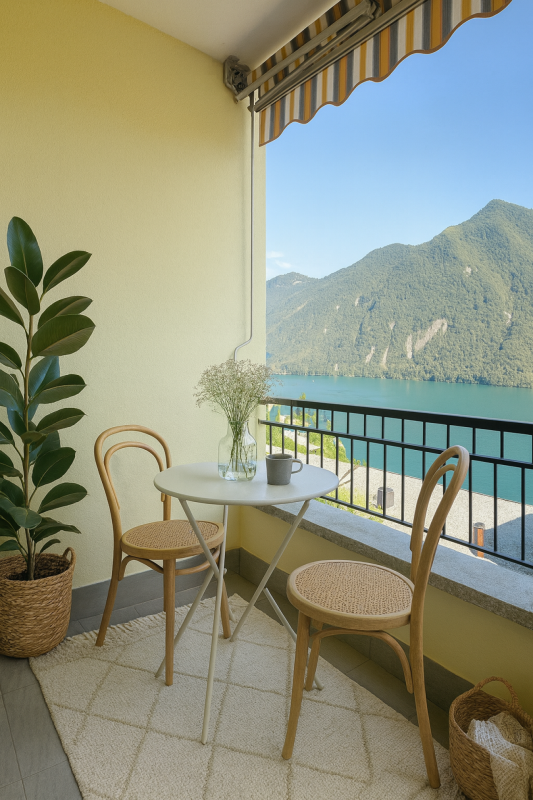 Überdachter Balkon mit Seeblick