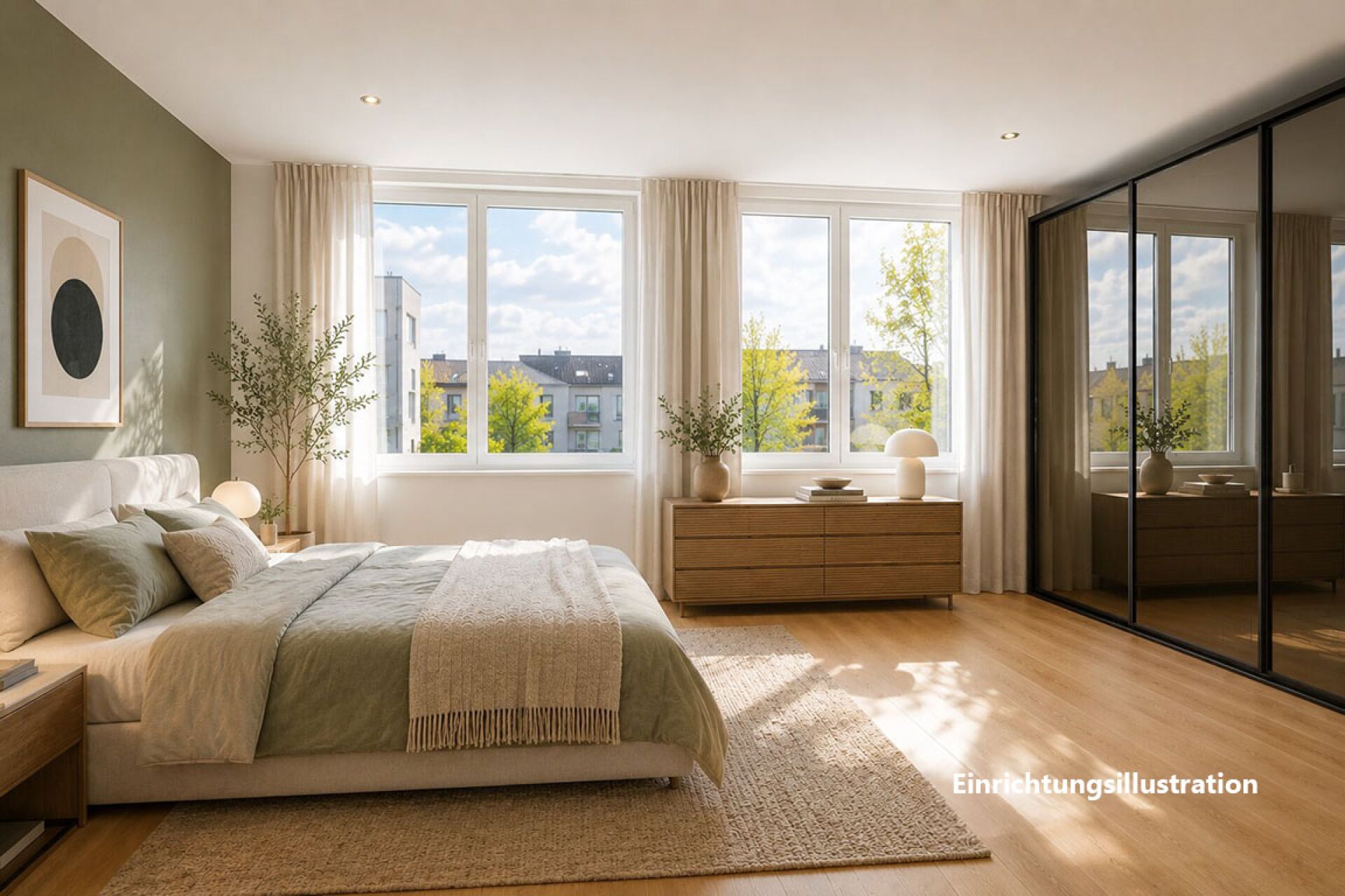 Helles, modern eingerichtetes Schlafzimmer