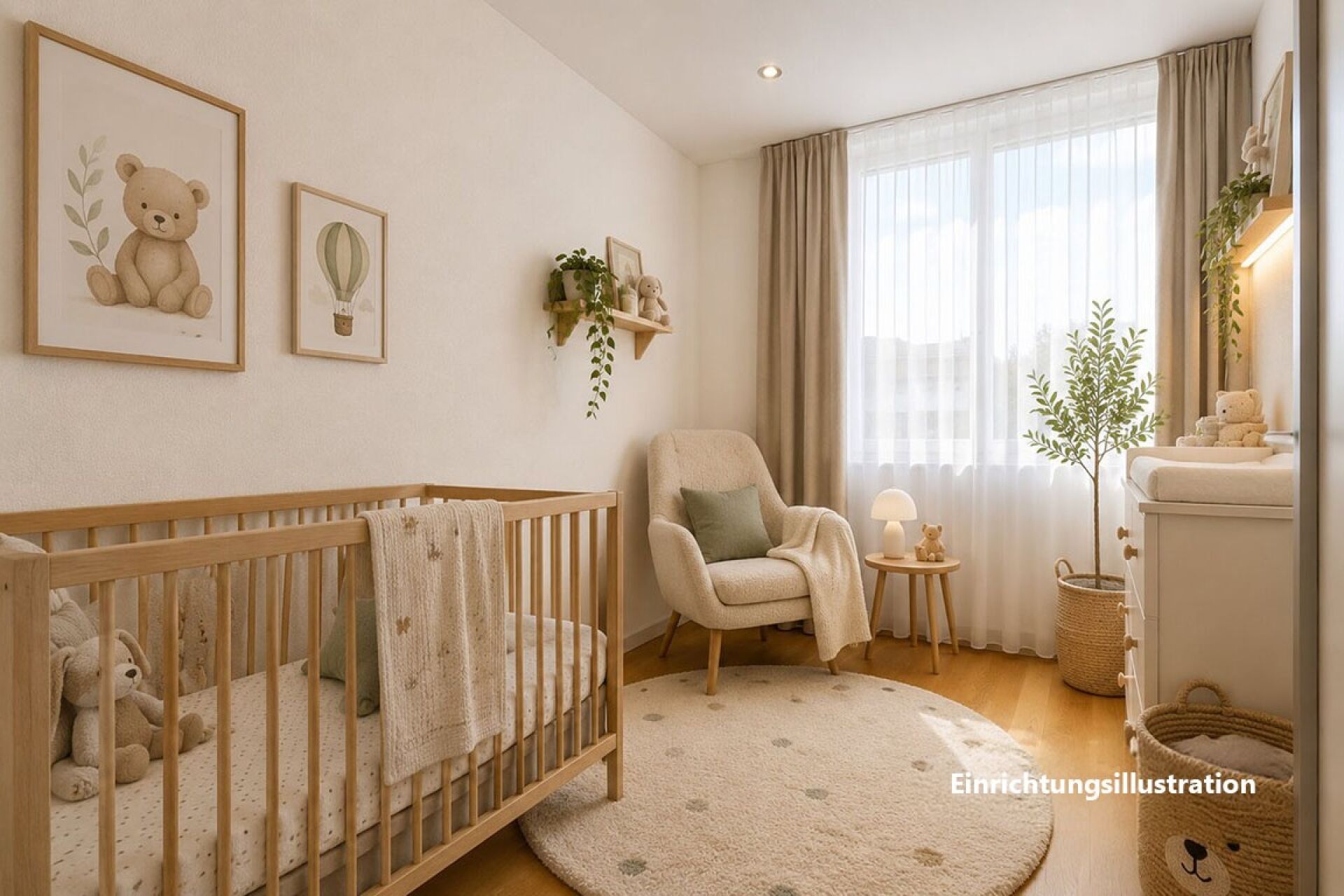 Helles Babyzimmer mit skandinavischer Einrichtung