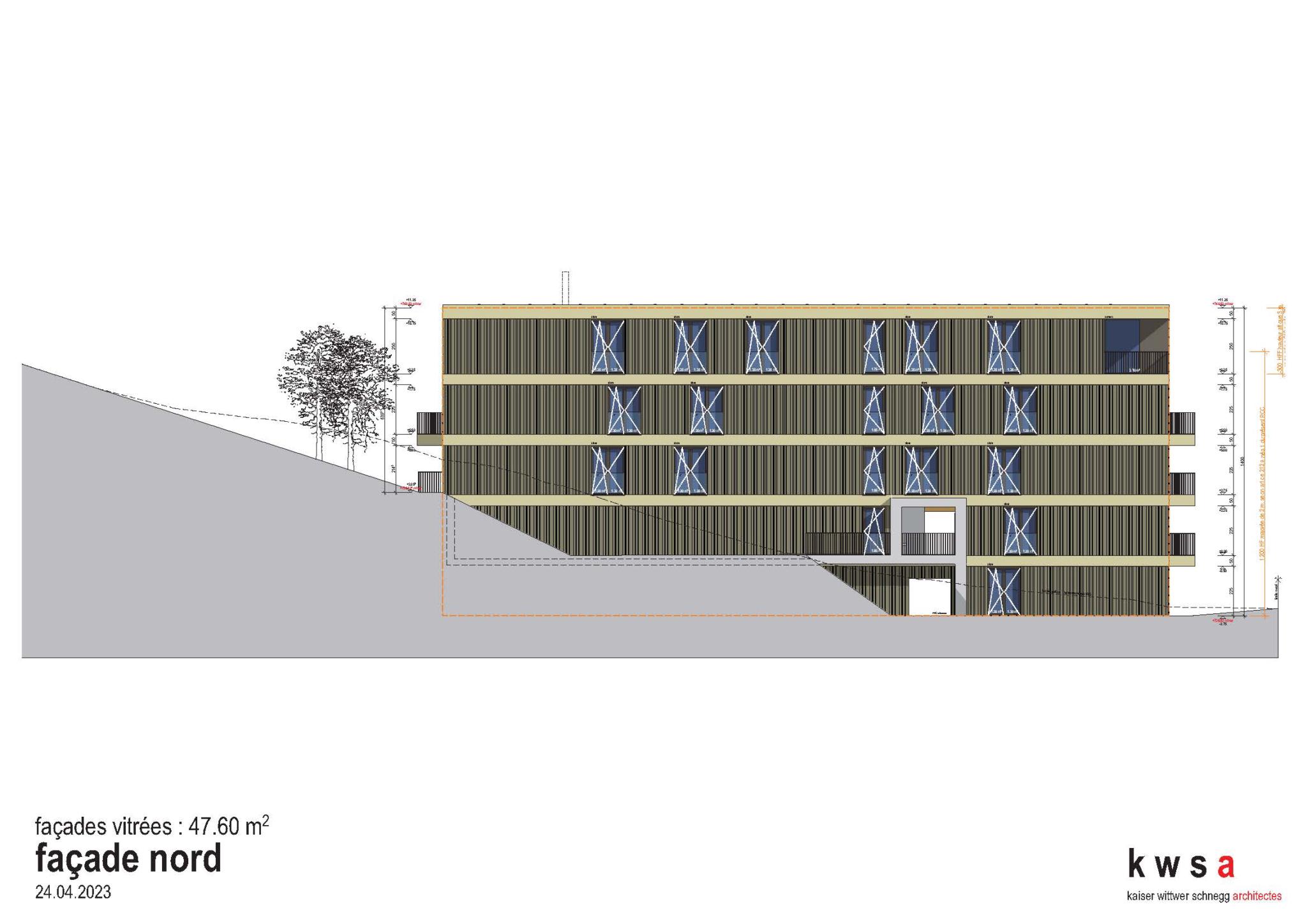 Nordfassade eines modernen Gebäudes
