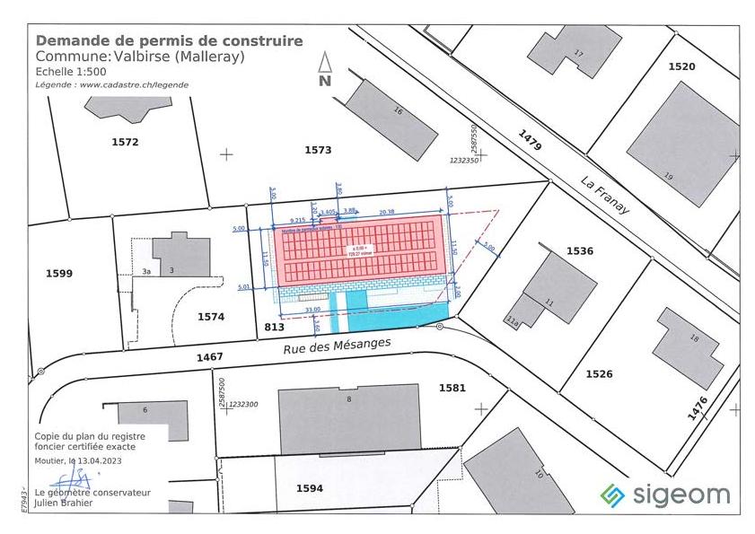 Lageplan eines Bauantrags mit markierter Parzelle
