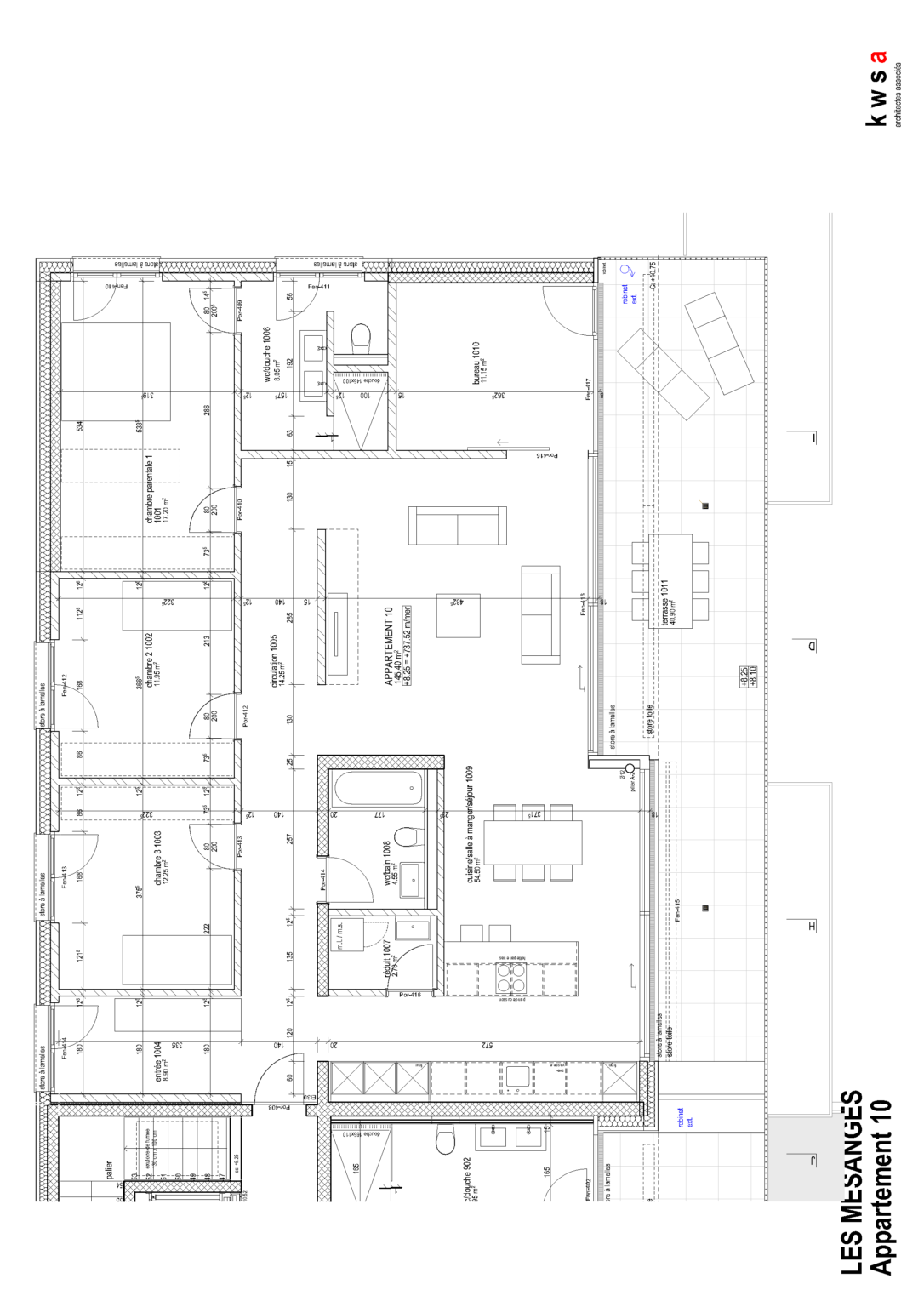Grundriss einer Wohnung mit Terrasse