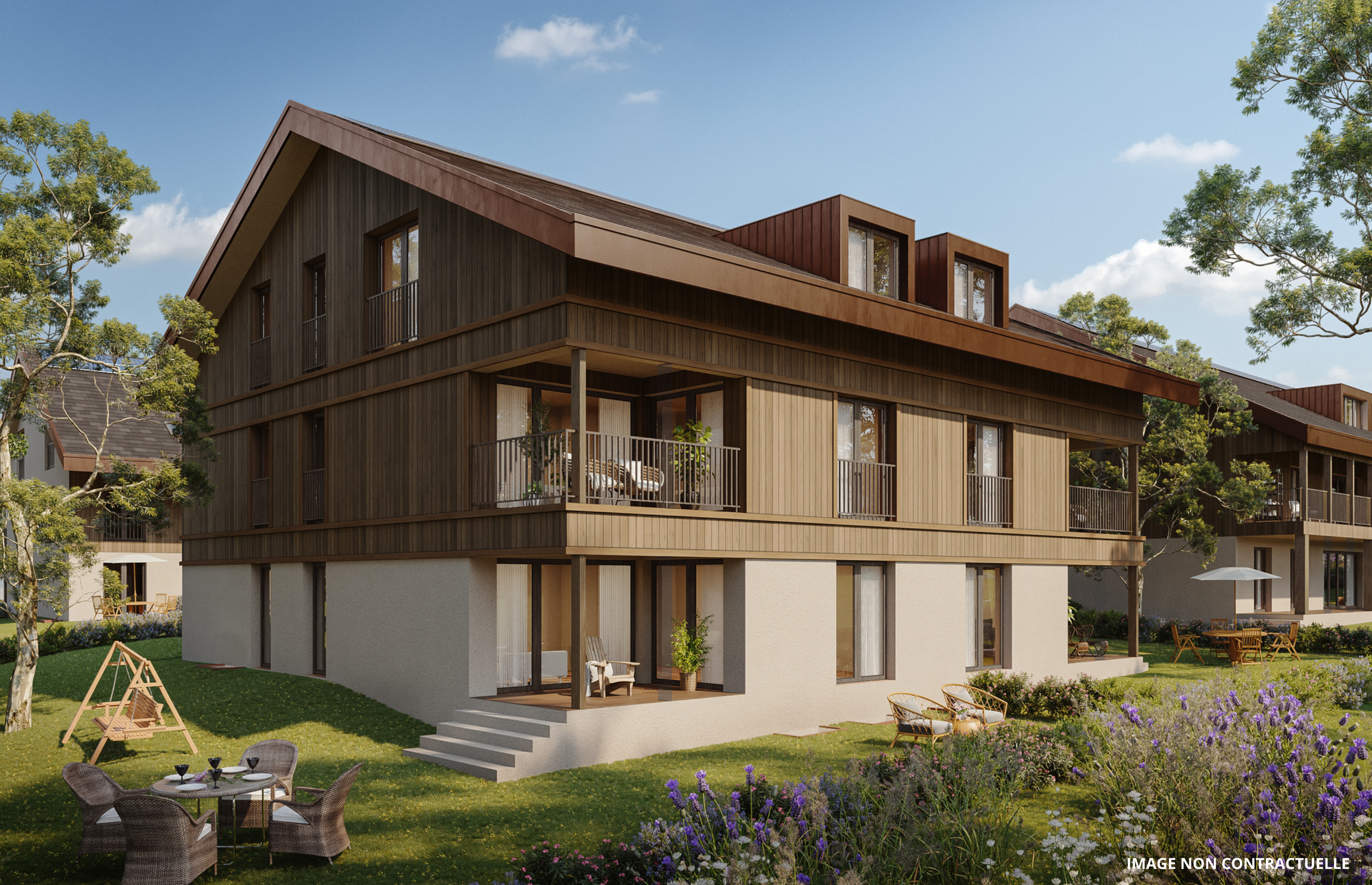 Modernes Holzhaus mit Garten