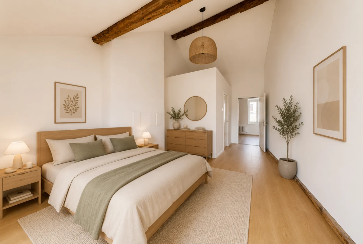 Helles Schlafzimmer im skandinavisch-natürlichen Stil