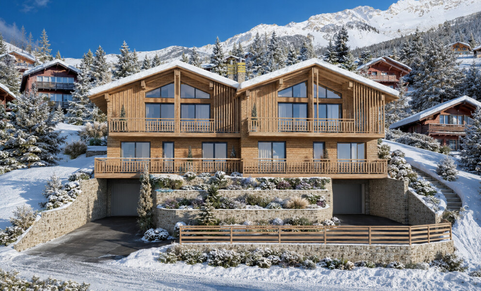 Alpines Chalet mit Schneelandschaft