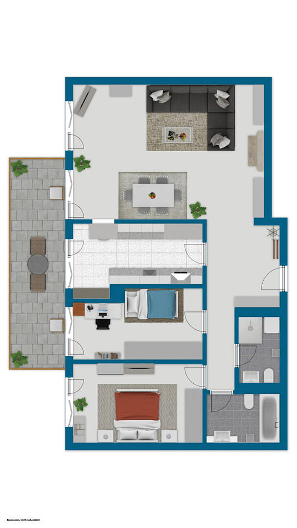 Grundriss eines Einfamilienhauses mit Terrasse