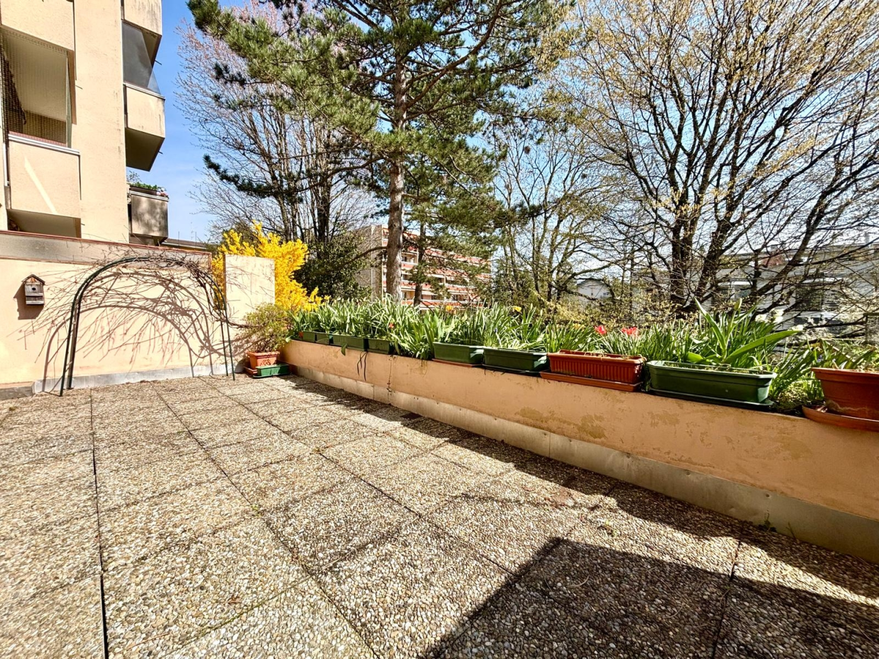 Großzügige Dachterrasse mit Pflanzkästen