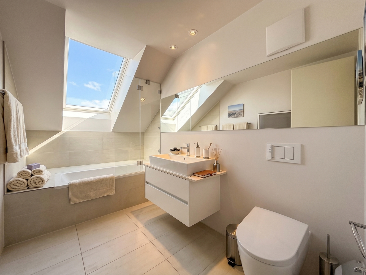 Modernes Badezimmer mit Dachfenster