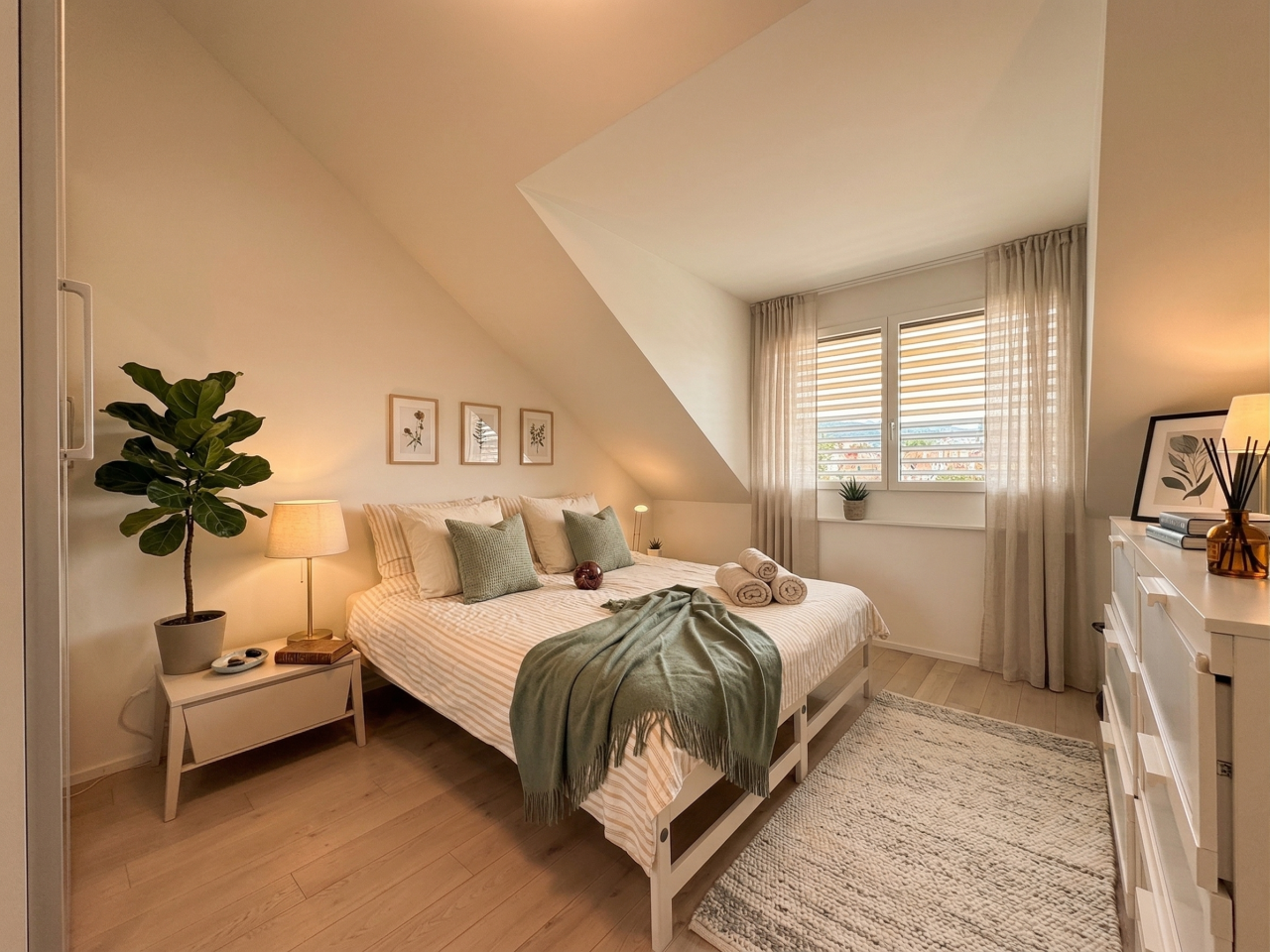 Helles Schlafzimmer mit Dachschräge