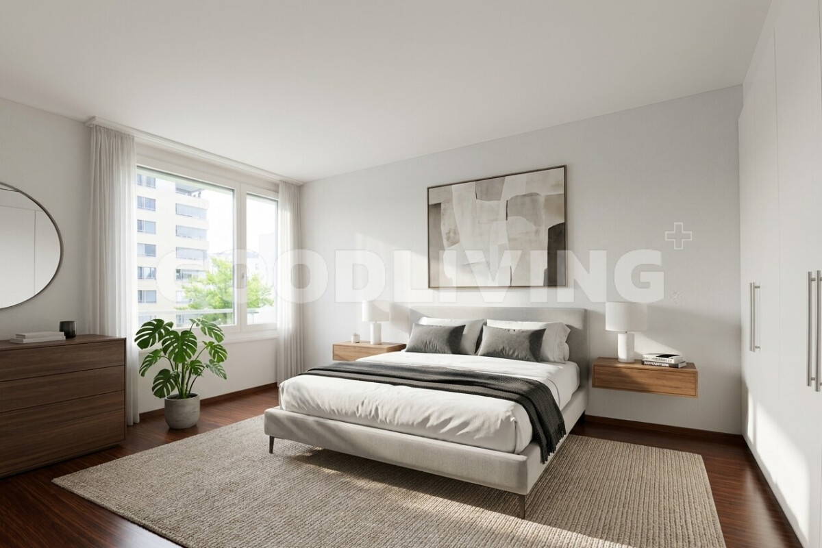 Helles Schlafzimmer mit modernem Minimal-Design