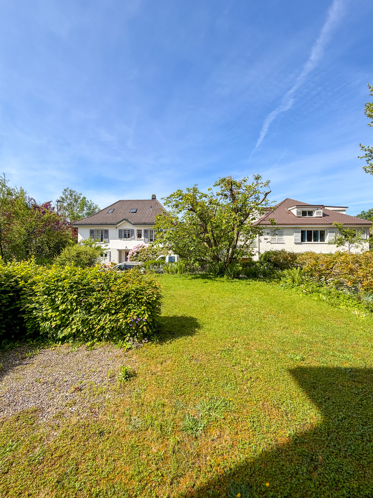 Gepflegter Wohnhausgarten mit zwei Einfamilienhäusern