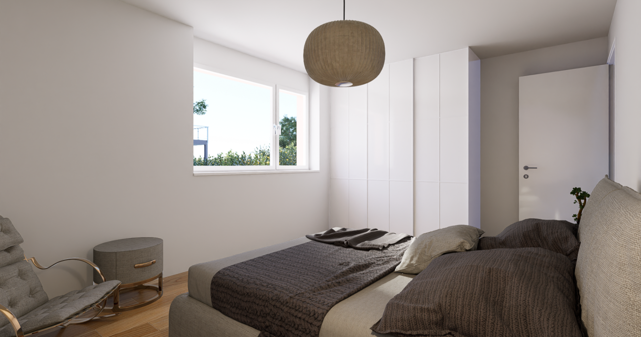 Schlafzimmer mit Tageslicht und eingebautem Kleiderschrank