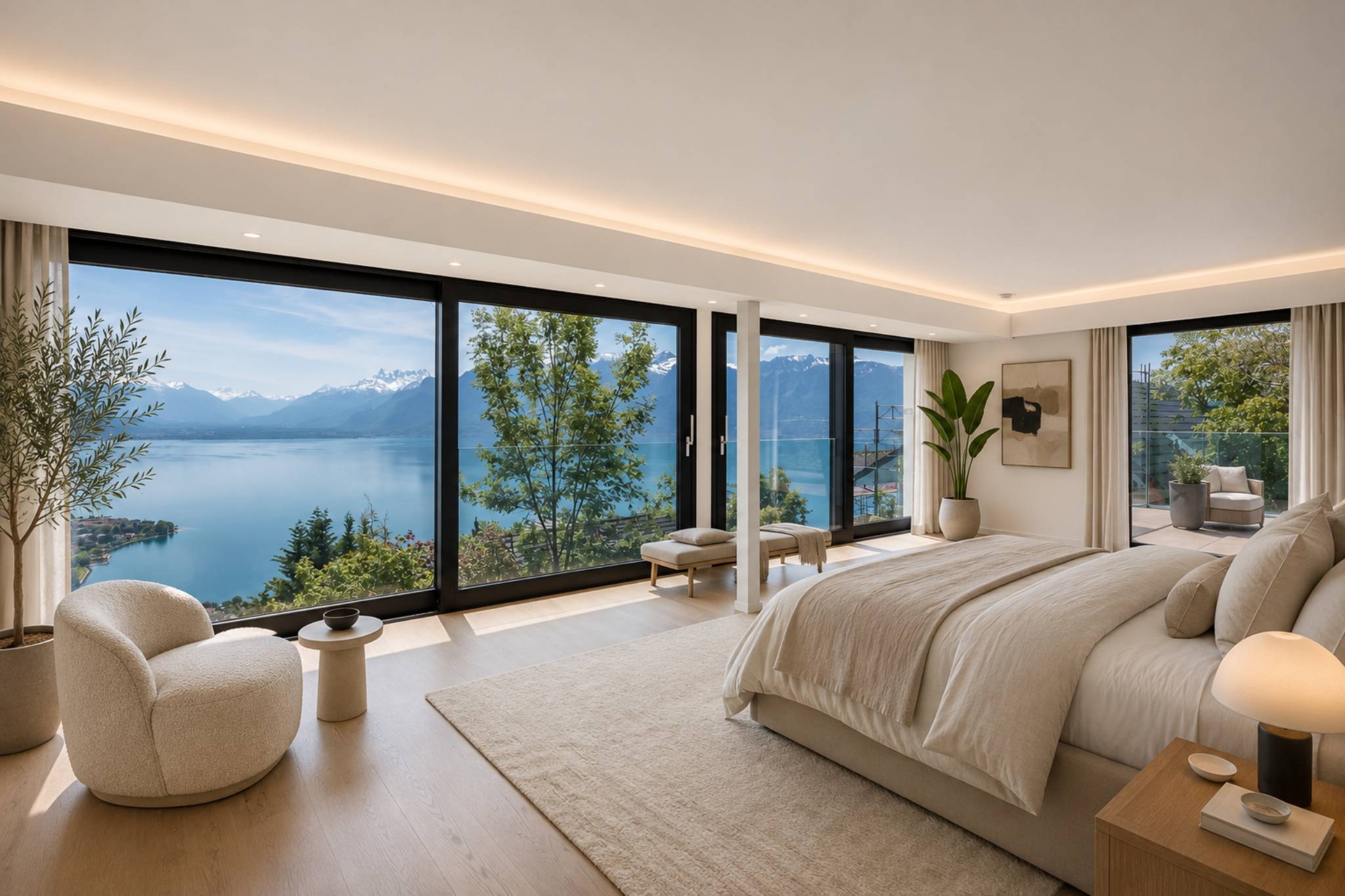 Luxuriöses Schlafzimmer mit Panoramablick