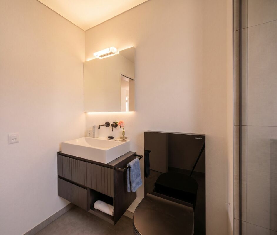 Modernes Gäste-Badezimmer mit Waschtisch und WC