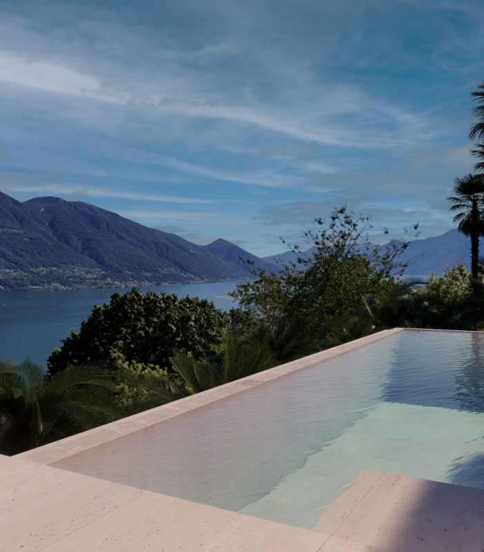 Poolterrasse mit Seeblick und Bergpanorama