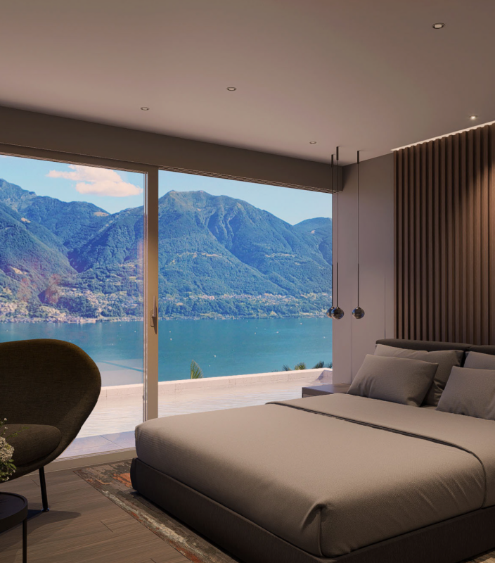 Schlafzimmer mit Seeblick