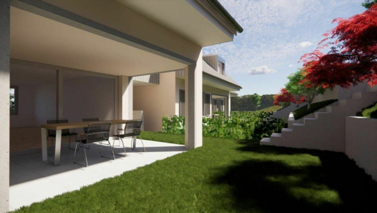 Außenbereich mit Terrasse und Garten