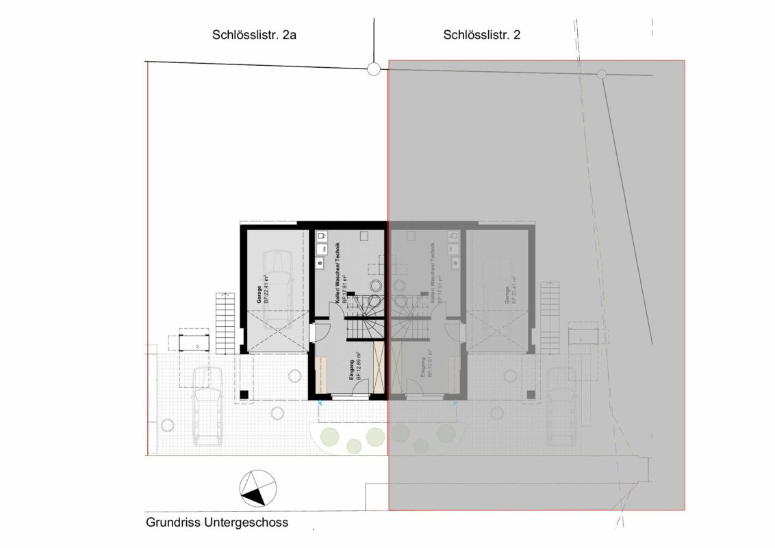 Grundriss Untergeschoss mit Garage, Technik und Eingang