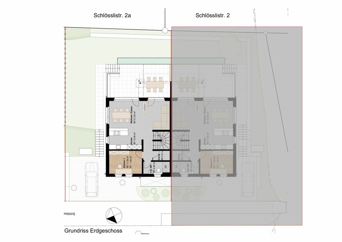 Grundriss Erdgeschoss mit zwei Gebäudekörpern