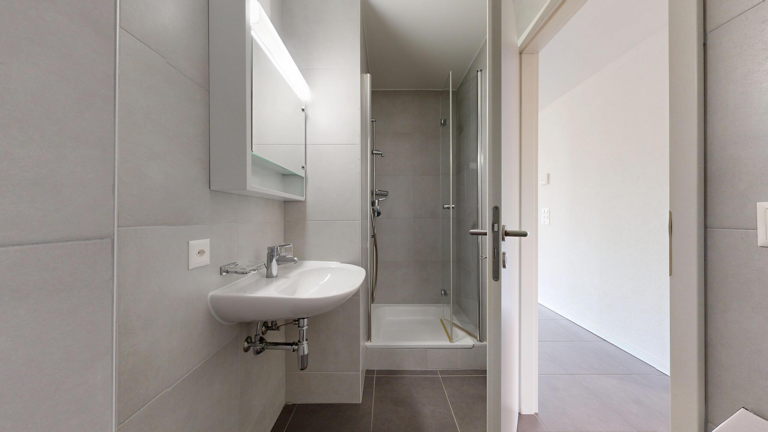 Modernes Badezimmer mit Dusche und Waschtisch