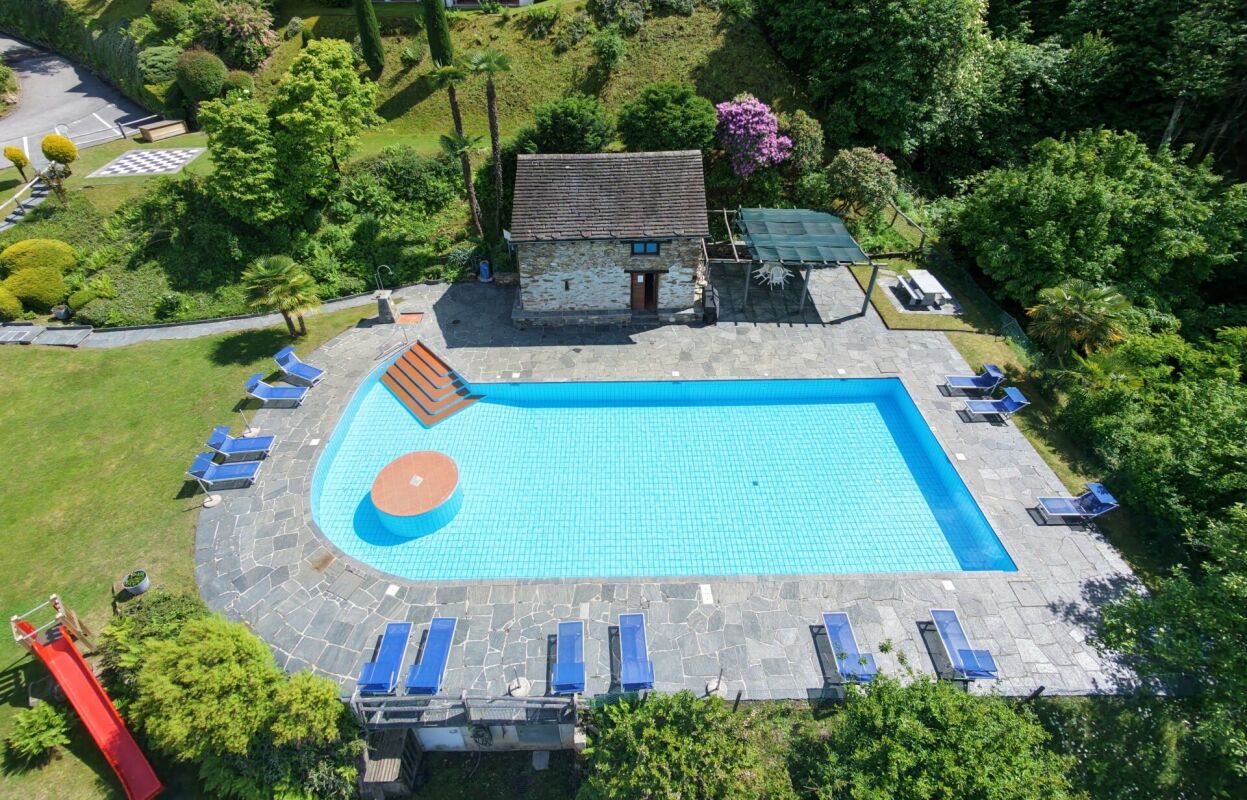 Luftaufnahme eines Grundstücks mit Pool und Garten