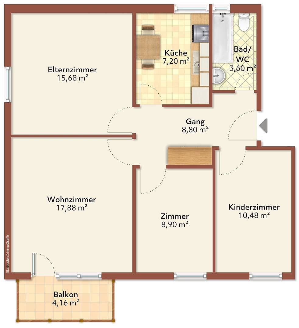 Wohnungsgrundriss mit Balkon