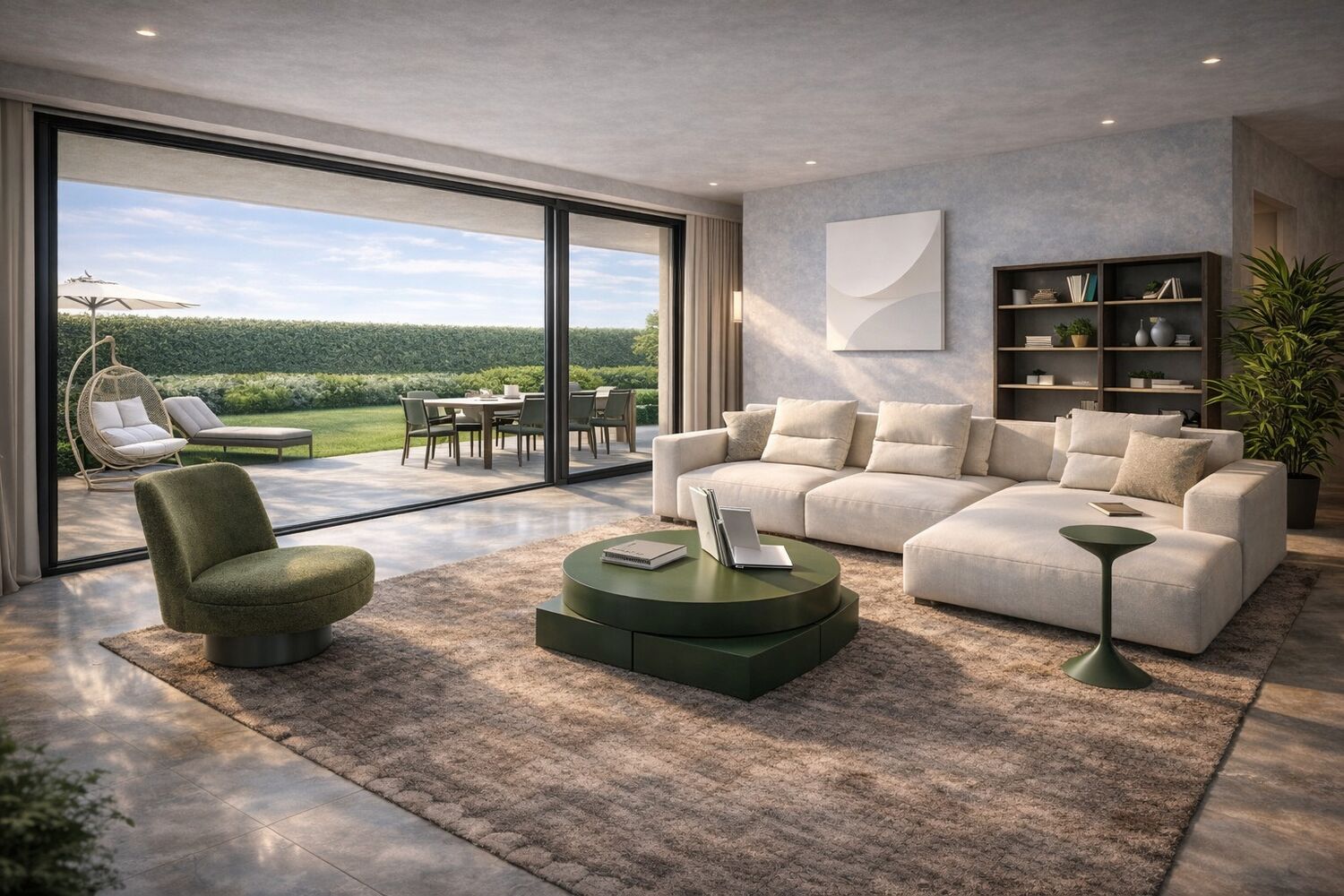 Modernes Wohnzimmer mit Gartenblick
