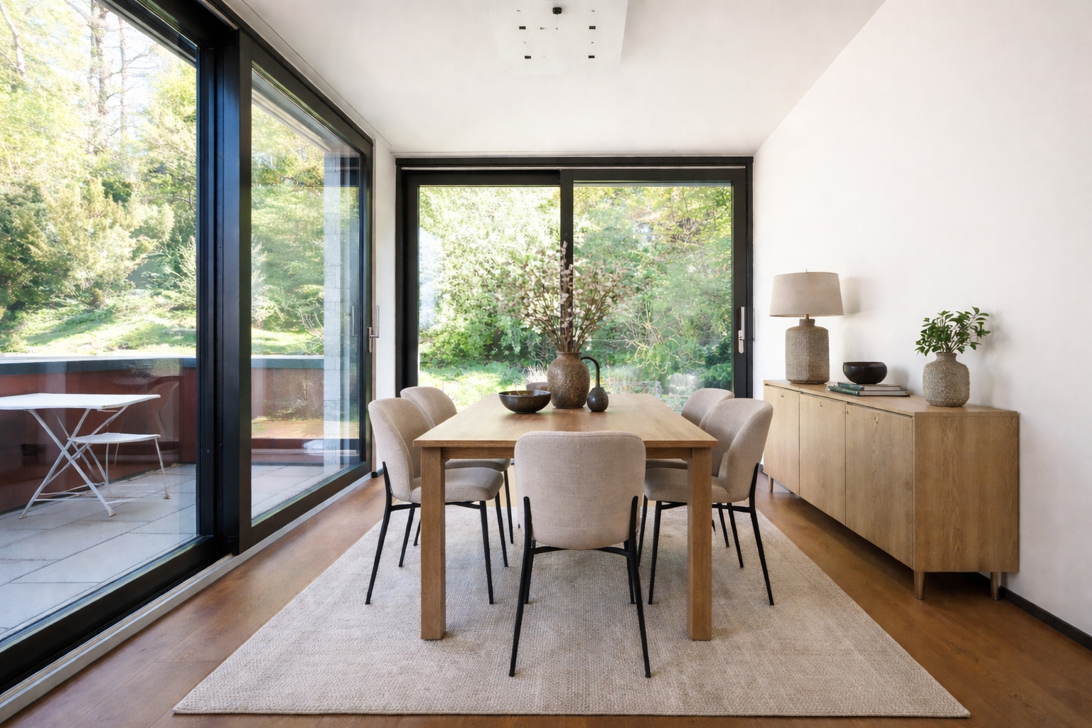 Heller Essbereich mit großflächigen Glasfronten