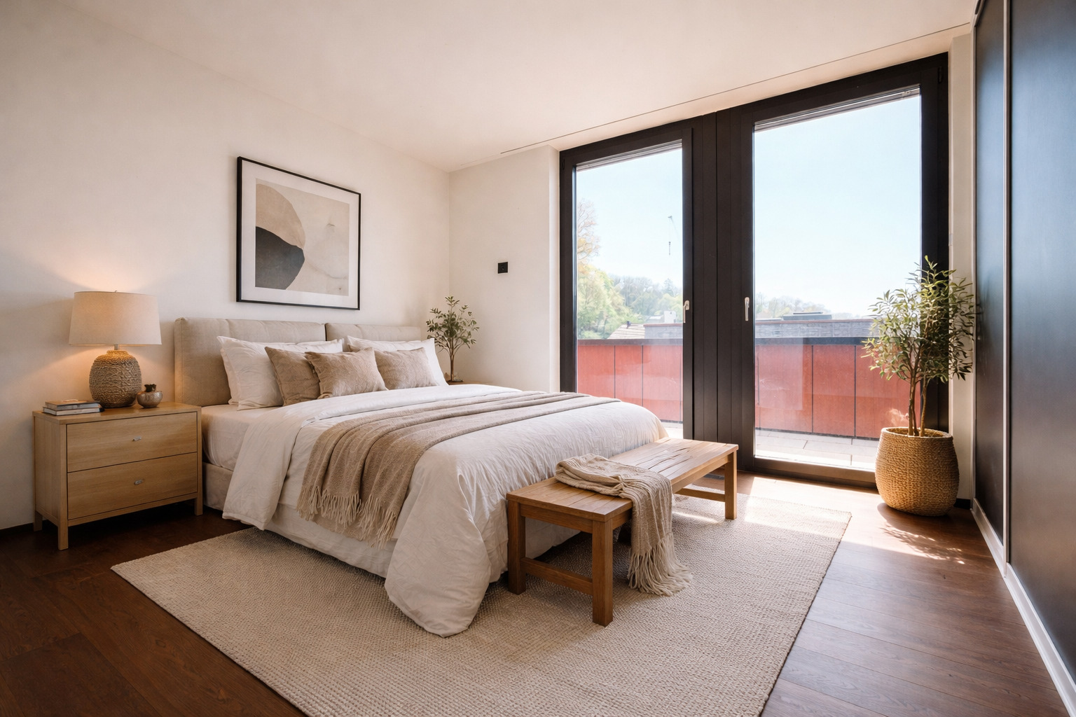 Modernes Schlafzimmer mit Balkonzugang