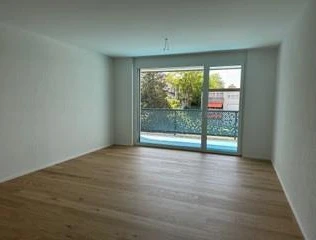 Leerer heller Wohnraum mit bodentiefer Schiebetür
