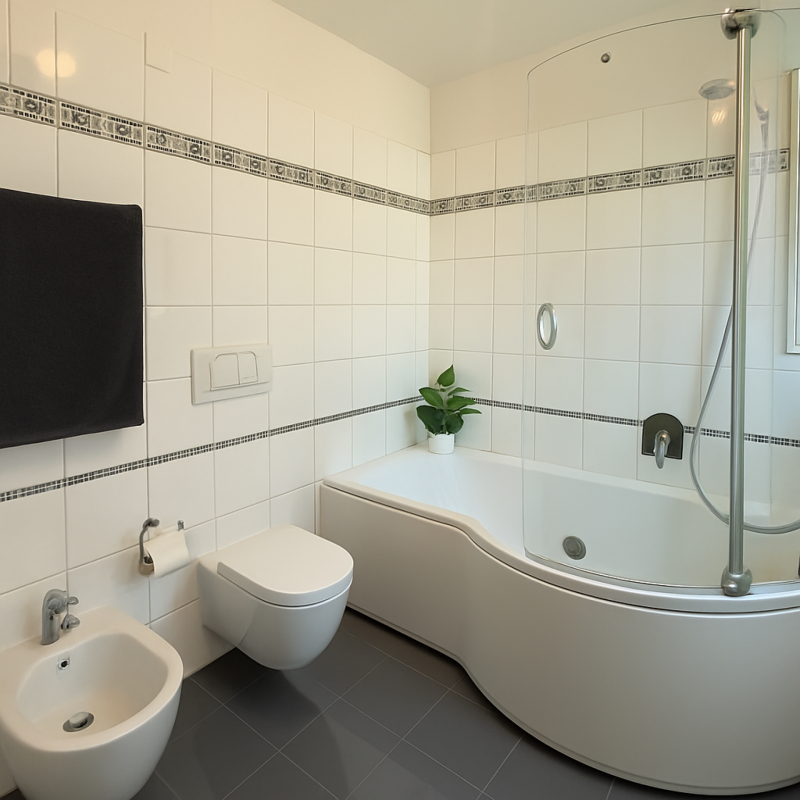 Modernes Badezimmer mit Wanne und Wand-WC