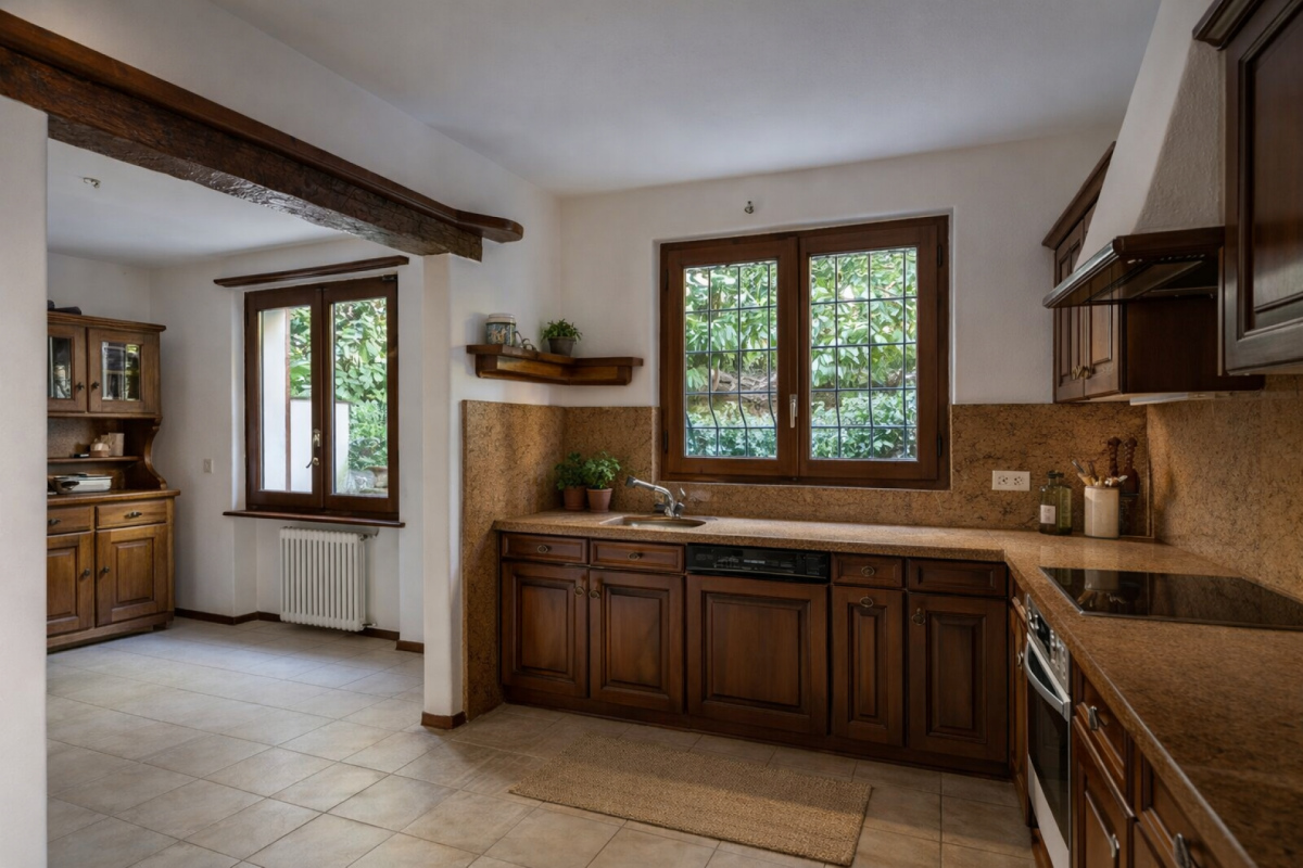 Küche mit rustikalen Holzmöbeln
