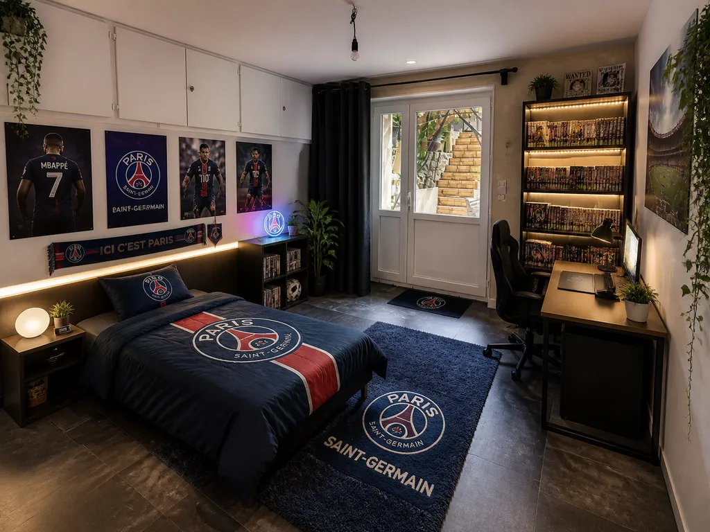 Jugendliches Schlafzimmer mit PSG-Dekor