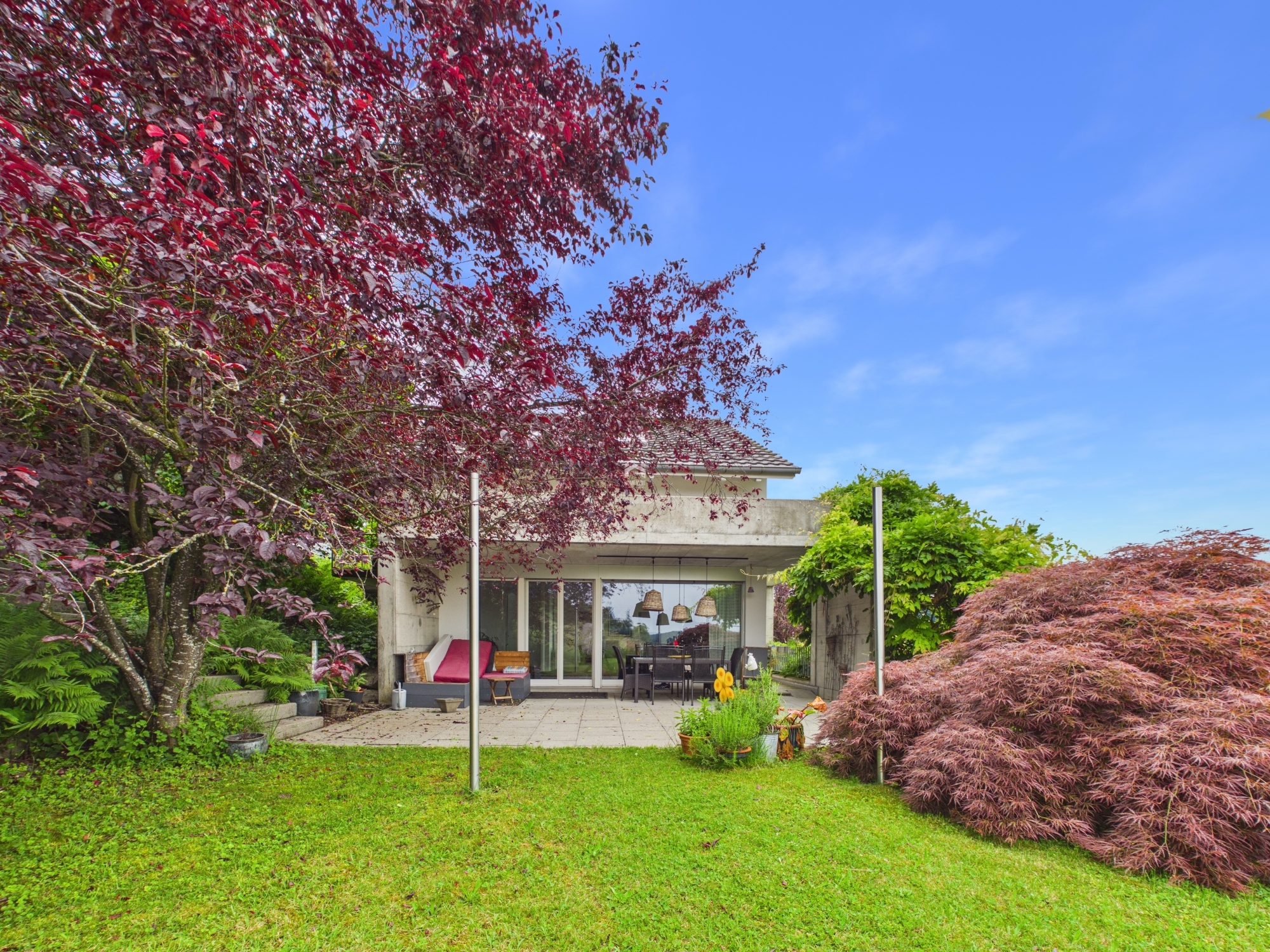 Moderne Gartenansicht mit Terrasse