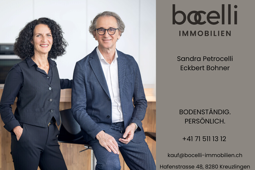 Immobilien-Werbegrafik mit zwei Maklern