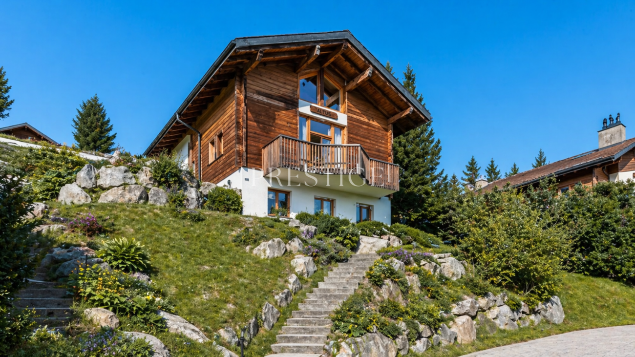 Alpenhaus mit Holzfassade und Balkon