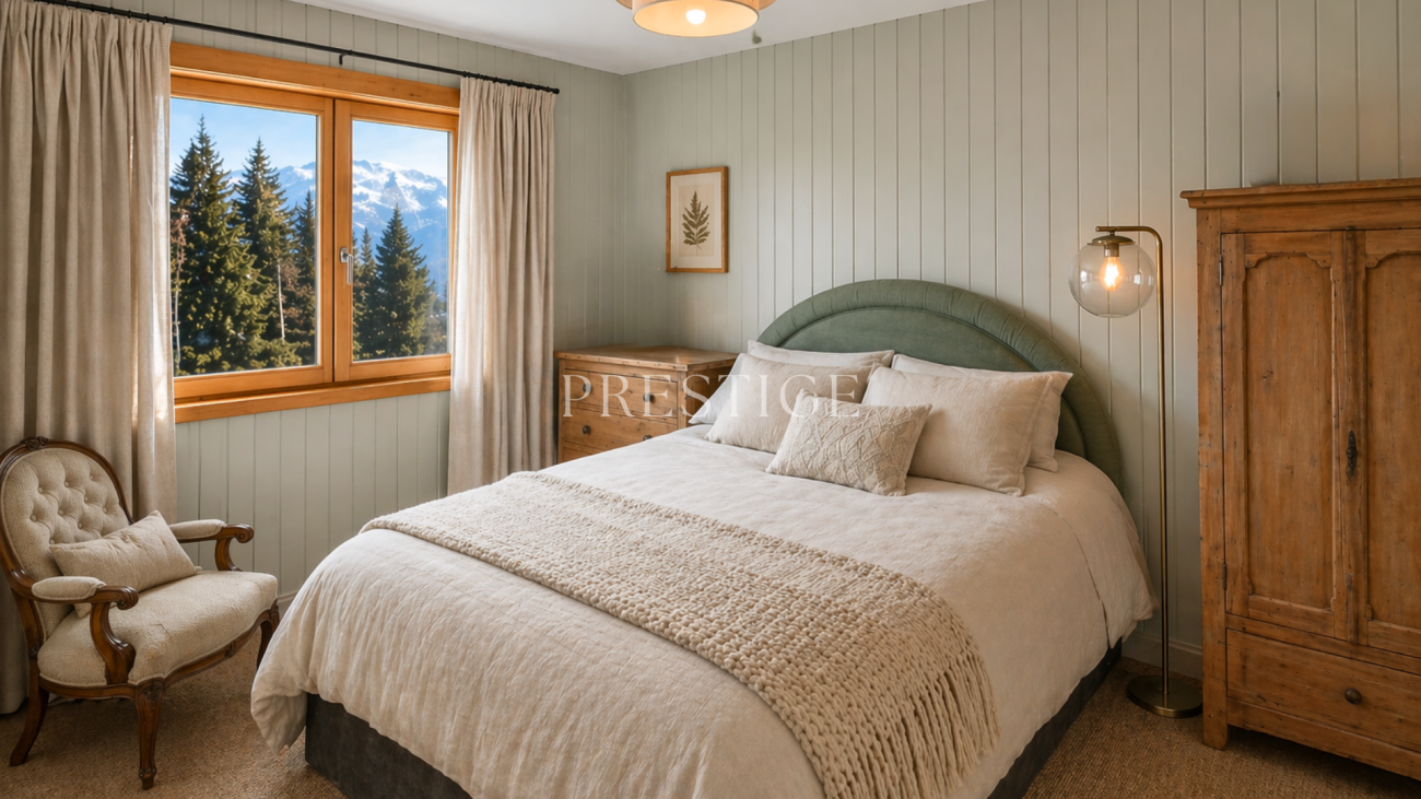 Gemütliches Schlafzimmer mit Bergblick