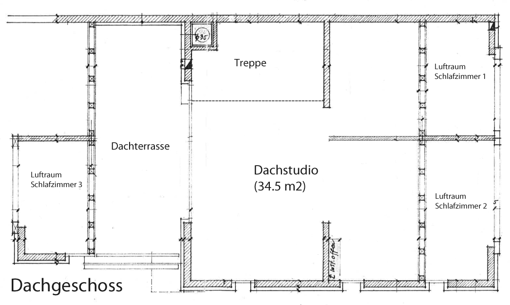Dachgeschoss-Grundriss mit Dachstudio und Dachterrasse