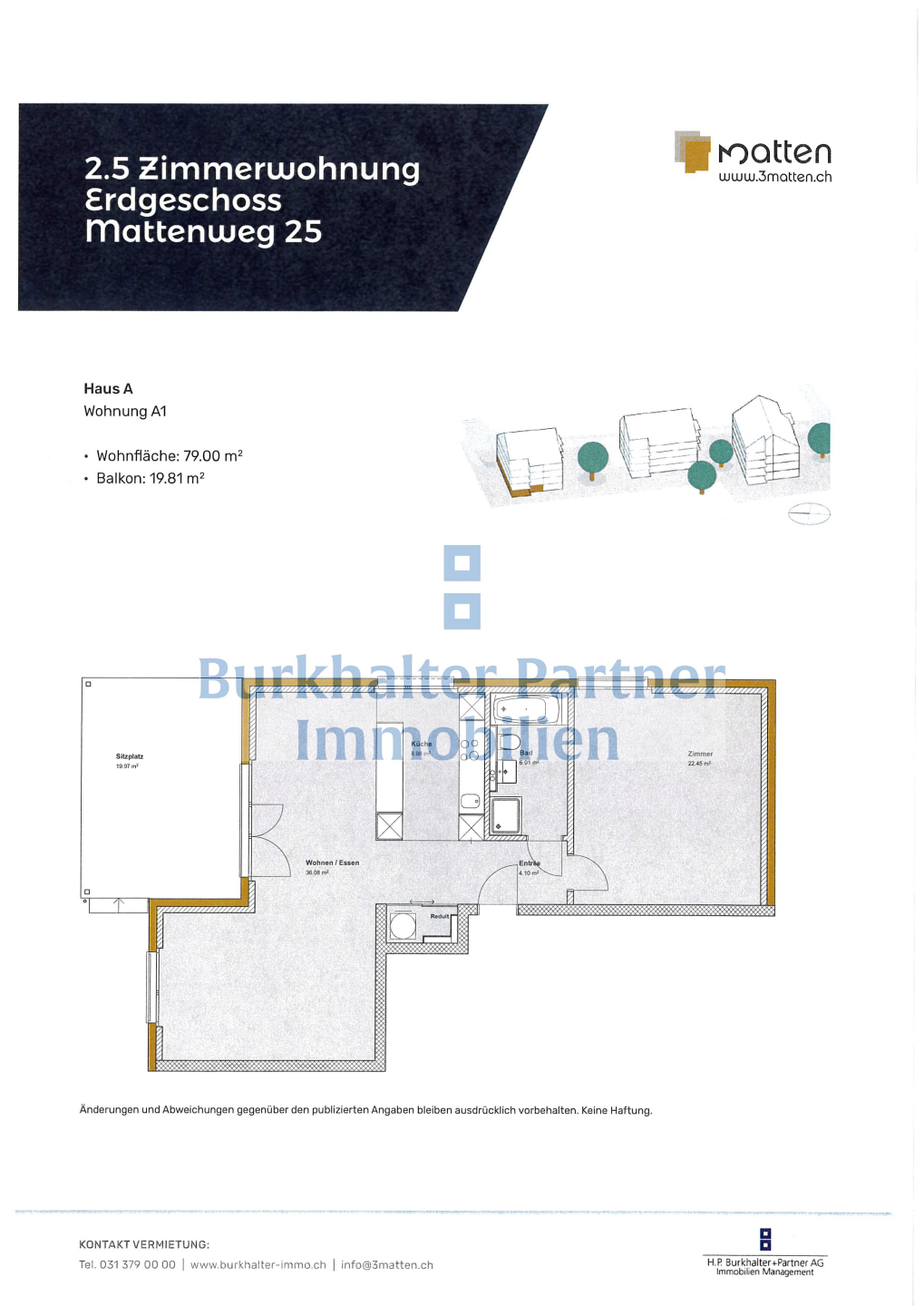 Grundriss einer 2,5-Zimmer-Wohnung im Erdgeschoss