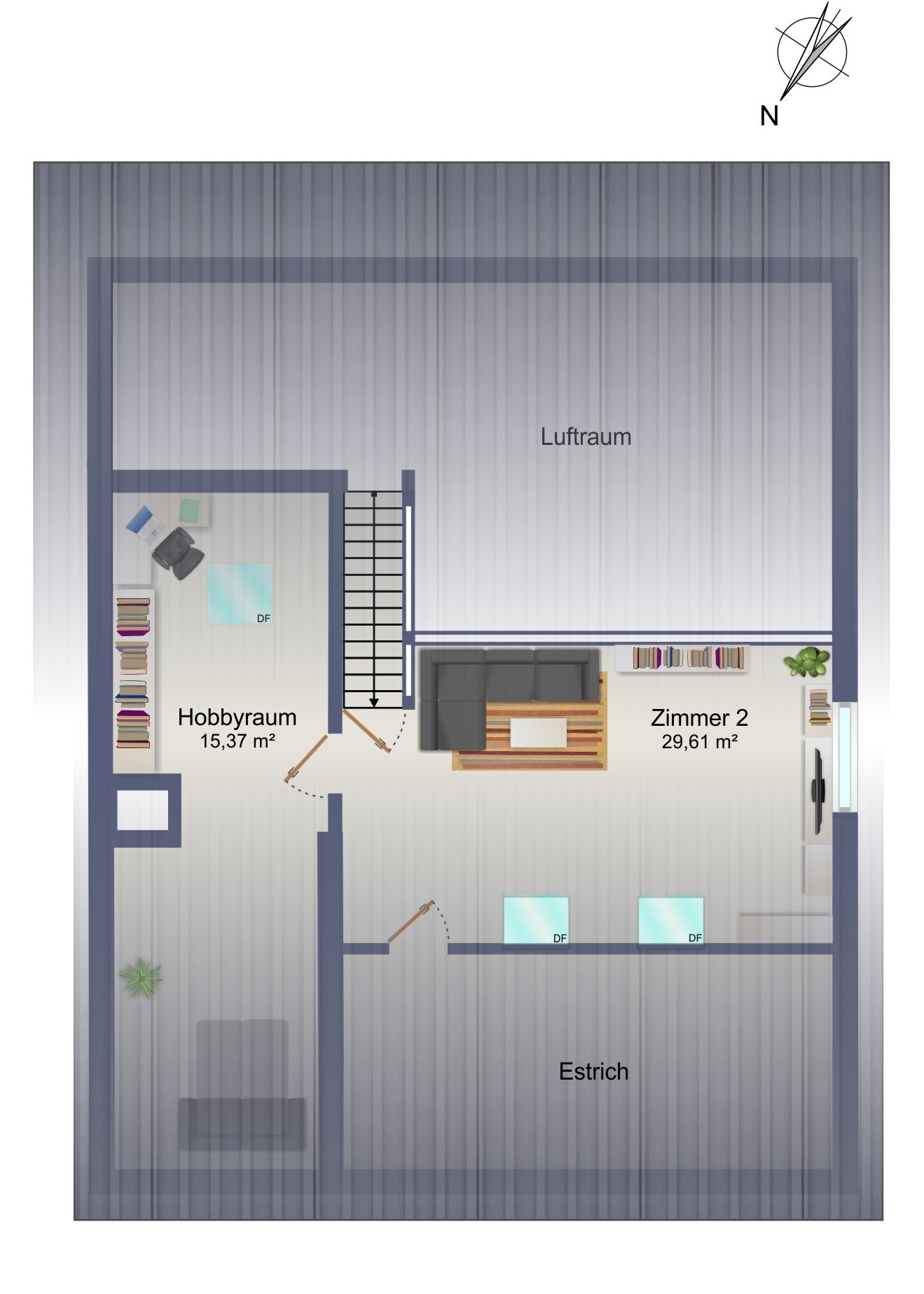 Grundriss mit Hobbyraum und Zimmer 2