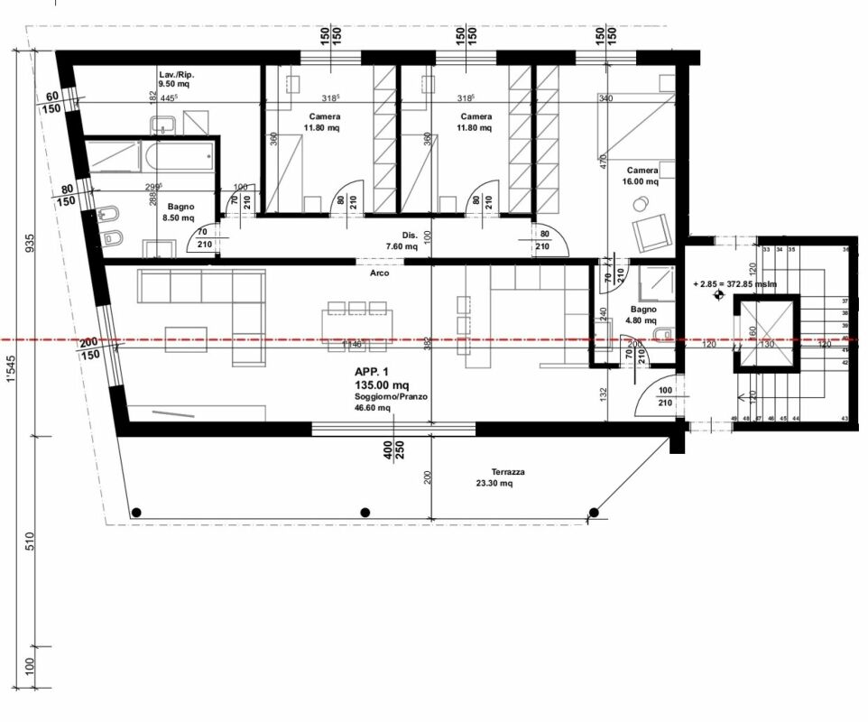 Wohnungsgrundriss mit Terrasse