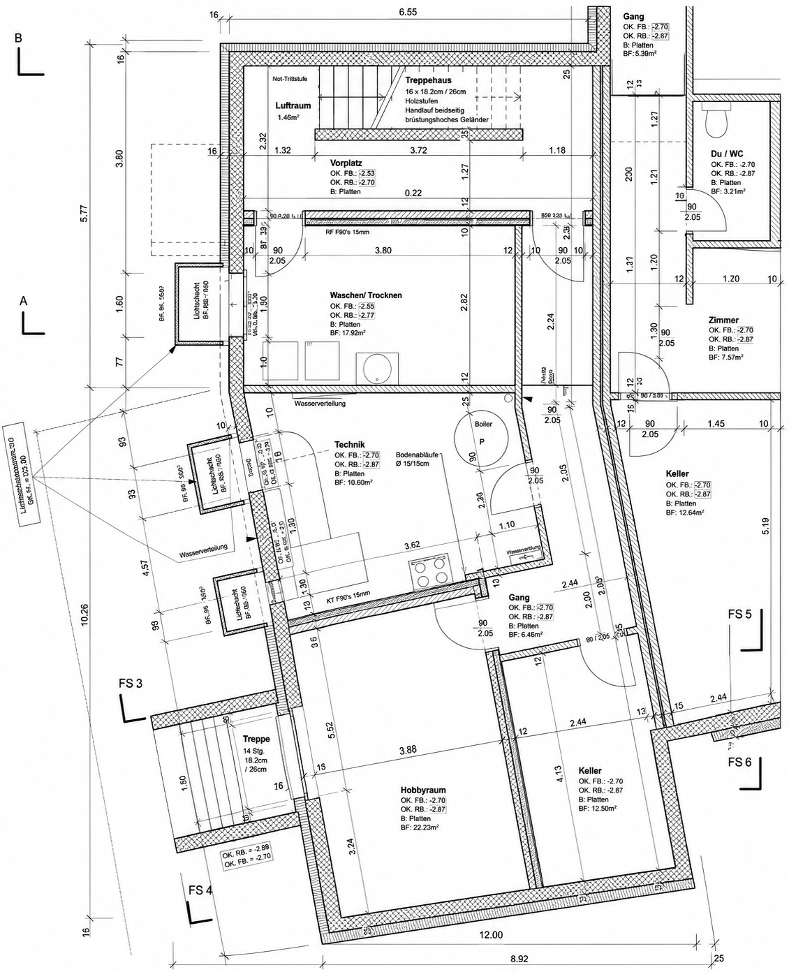 Keller-Grundriss mit Technik- und Hobbyräumen