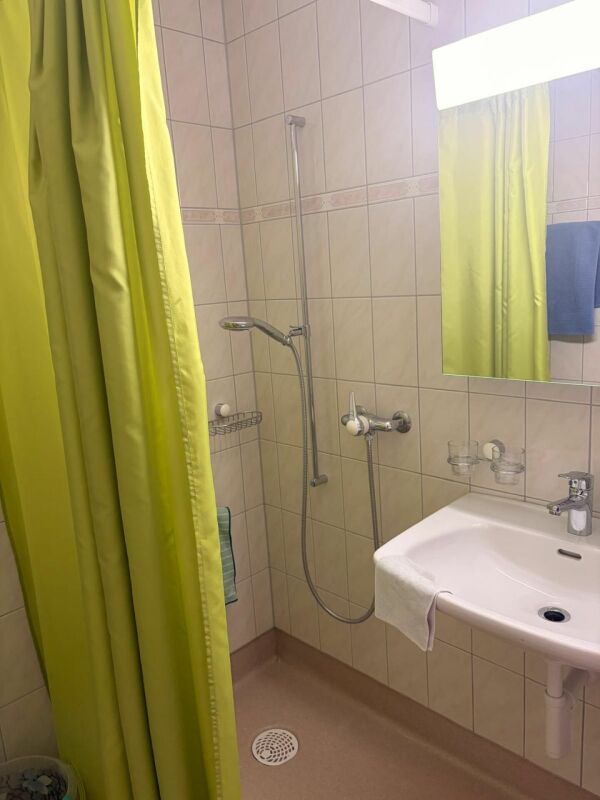 Badezimmer mit Dusche und Waschtisch