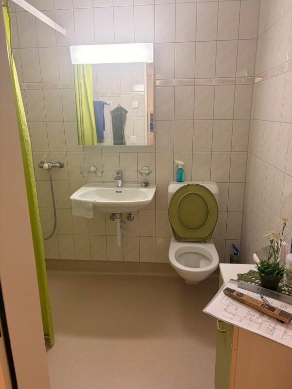 Kleines Badezimmer mit WC und Waschbecken