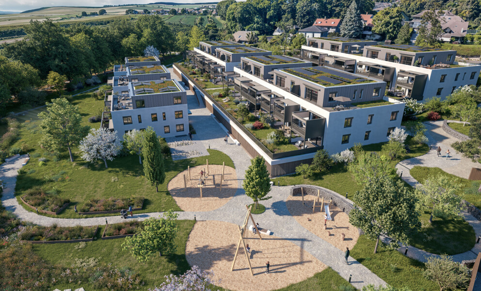 Moderne Wohnanlage mit Spielplatz und Grünflächen