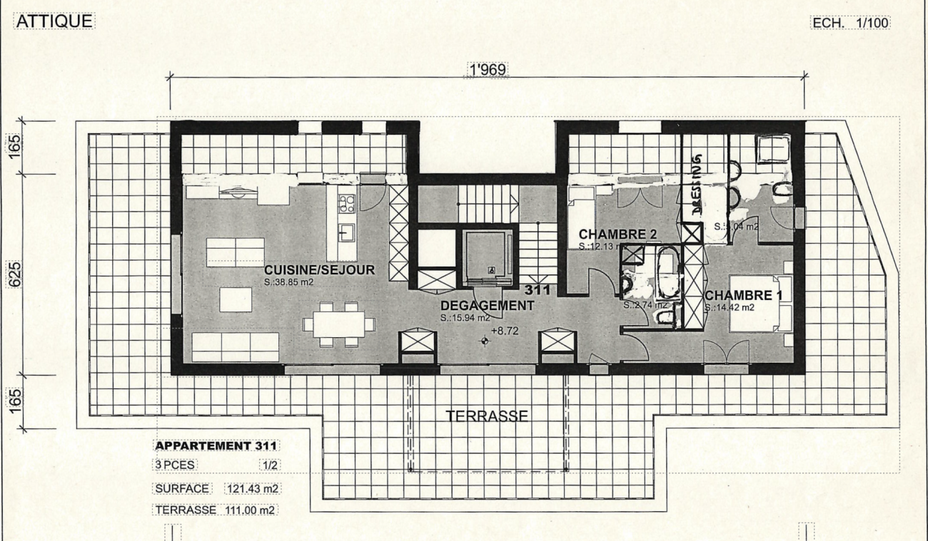 Grundriss einer Terrassenwohnung