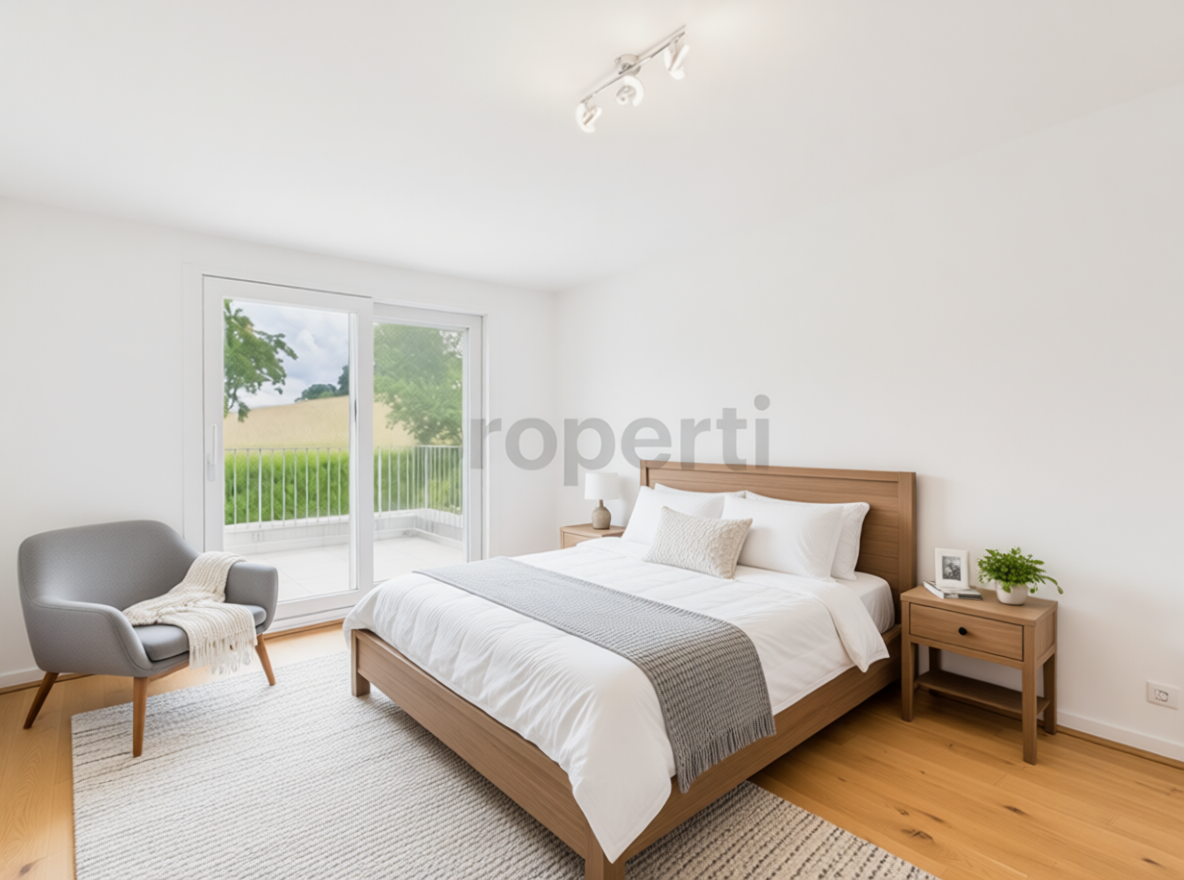 Helles Schlafzimmer mit Balkonzugang