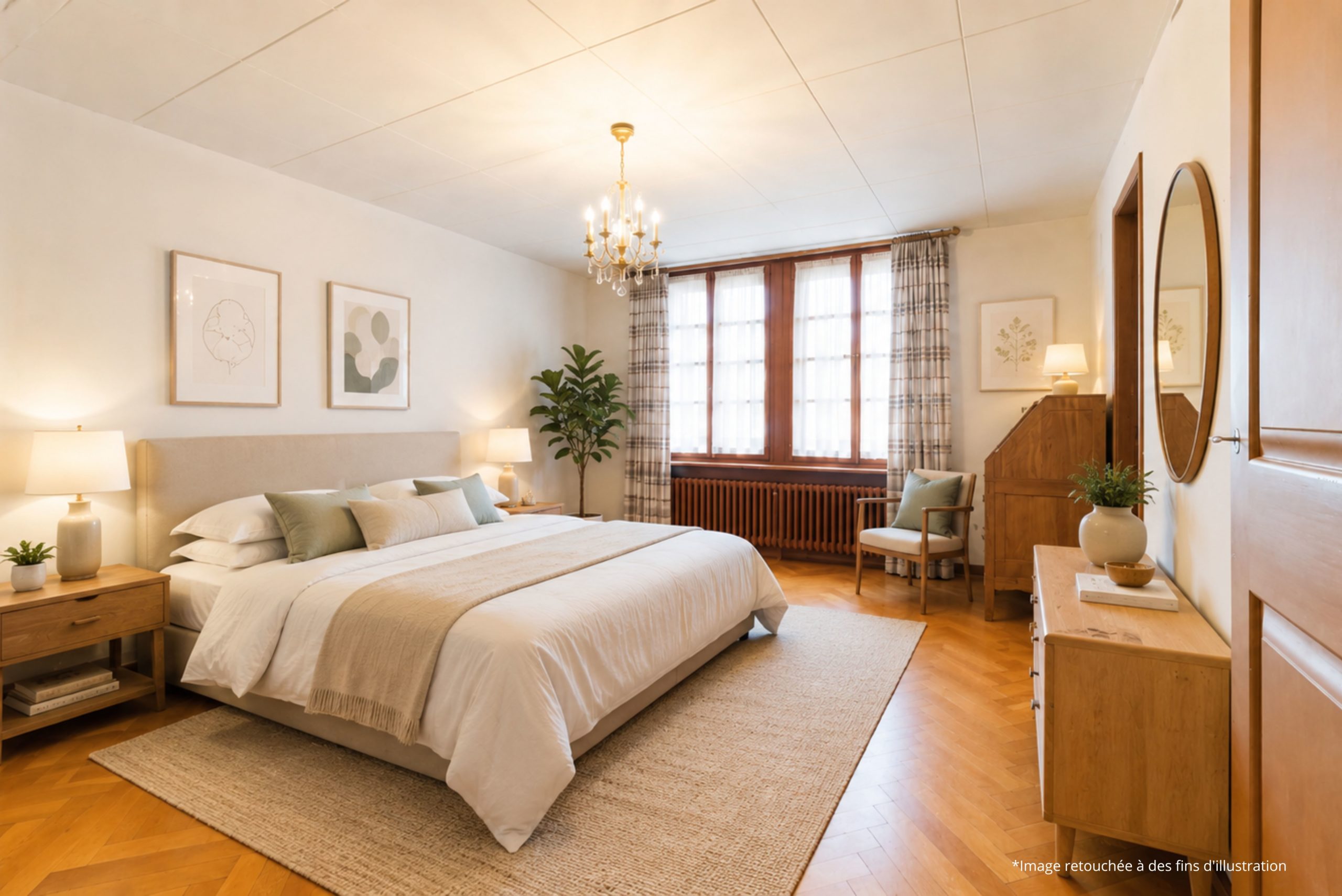Helles, stilvoll eingerichtetes Schlafzimmer