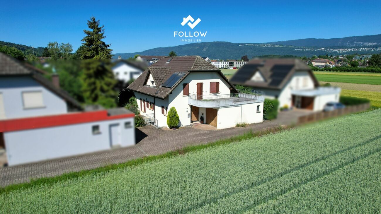 Luftaufnahme eines Einfamilienhauses im Grünen